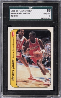 1986-87 Fleer Stickers #8 Michael Jordan Rookie Card - SGC 88 NM-MT 8